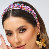 Diadema Cristales Piedras Multicolor Visos Primavera - Bambú Rosa Joyas y Accesorios